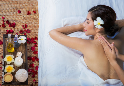 The girl relaxes in the spa salon