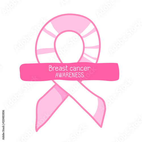 Pink ribbon, international symbol of breast cancer awareness. Vector hand drawn illustration