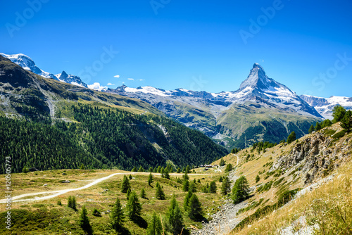 Matterhorn - small village with houses in beautiful landscape of Zermatt, Switzerland