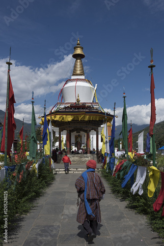 People at a Buddhist stupa in Bhutan.