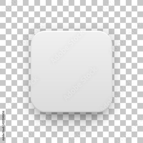 White abstract app icon, blank button template with realistic shadow and transparent background for design concepts, web sites, user interfaces, UI, applications, apps, mock-ups. Vector illustration.
