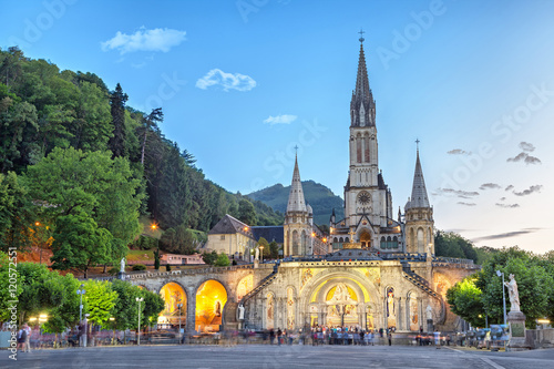 Rosary Basilica in the evening in Lourdes
