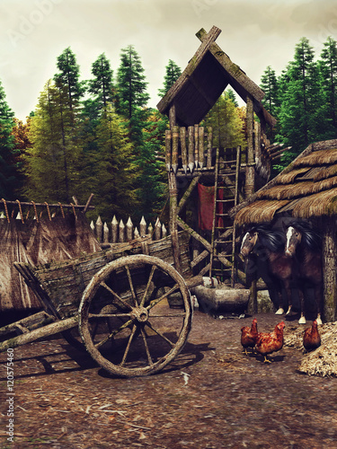 Średniowieczna wioska w lesie