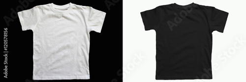 Black cotton t-shirt on a white background. White cotton T-shirt on a black background