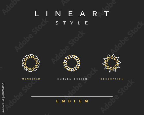 Leaves icon style line art. Monogram emblem element design style lineart.