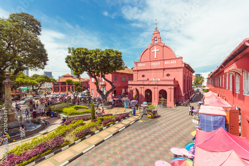 MALACCA, MALAYSIA - AUGUST 12,2016: Christ Church & Dutch Square on August 12, 2016 in Malacca, Malaysia. It was built in 1753 by Dutch & is the oldest 18th century Protestant church in Malaysia.