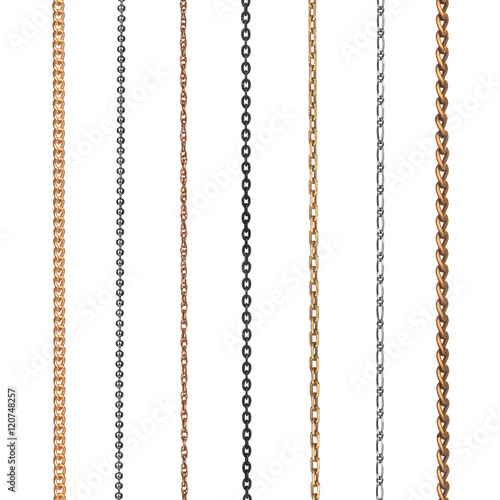 Collection of chains on an isolated white background