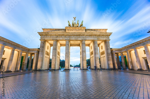 The long exposure view of Brandenburg Gate in Berlin, Germany