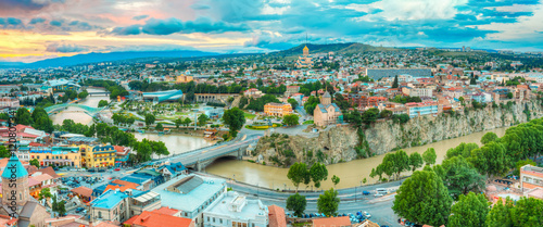 Panoramic Top View Of Tbilisi Center, Georgia, Famous Landmarks,