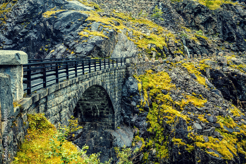 Stone bridge in mountain. Trollstigen, Trolls Path, Norway