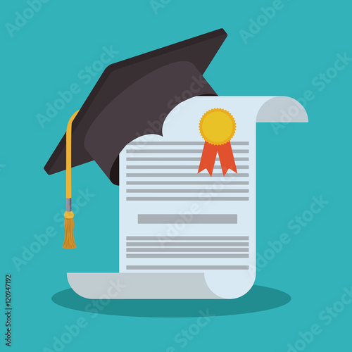 Graduation cap and diploma icon. University school and education theme. Blue background design. Vector illustration