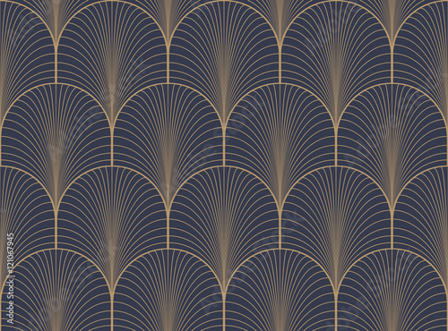 Vintage tan blue and brown seamless art deco wallpaper pattern vector
