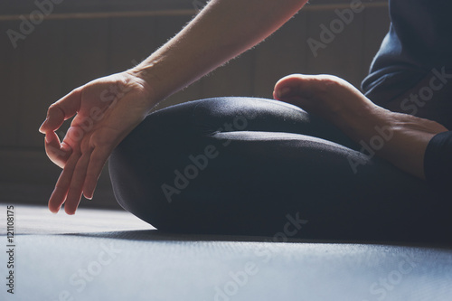 Woman practicing yoga in various poses