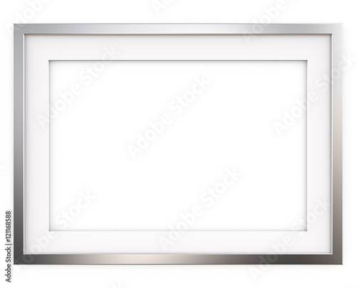 Picture Frame. 3D render of Classic Metal Frame with white Passe-partout. Blank for Copy Space.