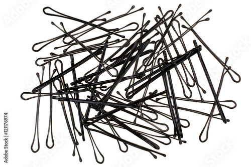 Black metal hairpins isolated on white background