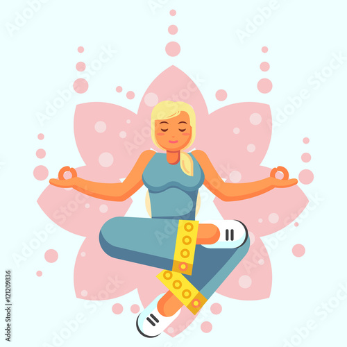Blue Yoga pose woman skill flat cartoon vector illustration