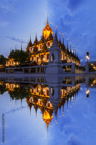 thailand temple Ratchanadda popular travel metallic castle view twilight color sky at Bangkok