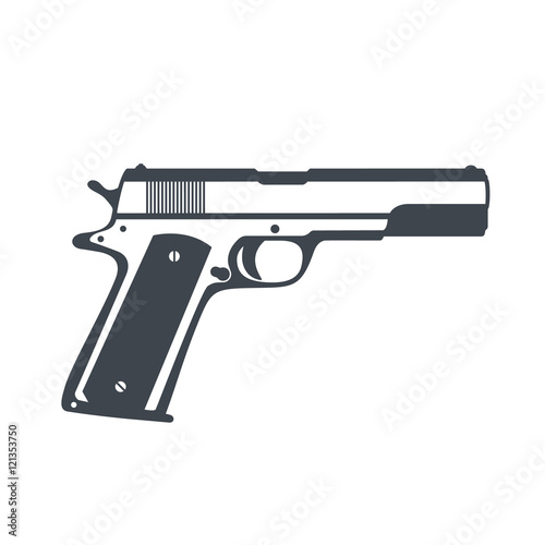 classic semi-automatic pistol, handgun isolated on white, vector illustration