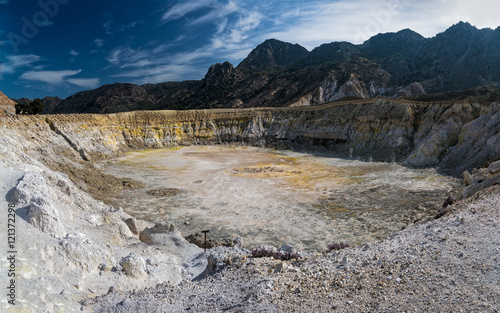 Panoramic view of the largest crater of the active volcano in Nisyros island, Greece
