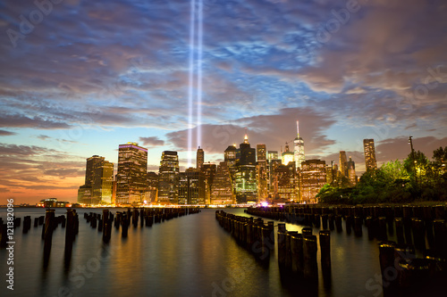 New York City Manhattan skyline with Tribute in Light