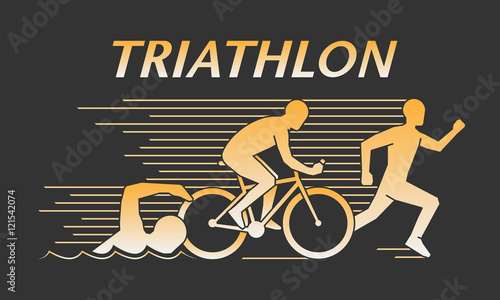 Vector gold line logo triathlon