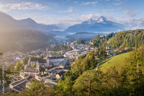 View over Berchtesgaden with Watzmann mountain, Bavaria, Germany