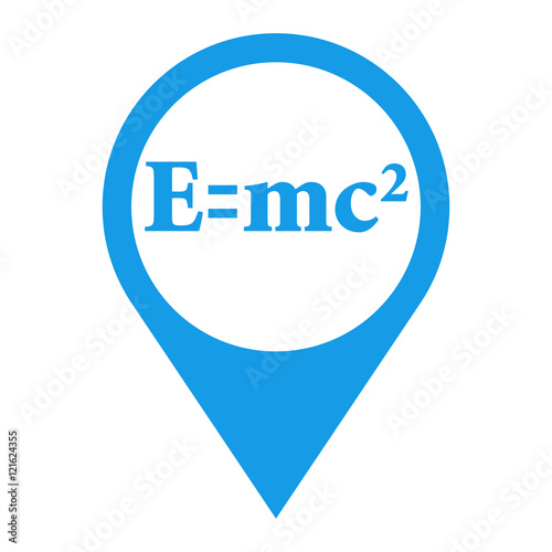 Icono plano localizacion formula E=mc2 azul