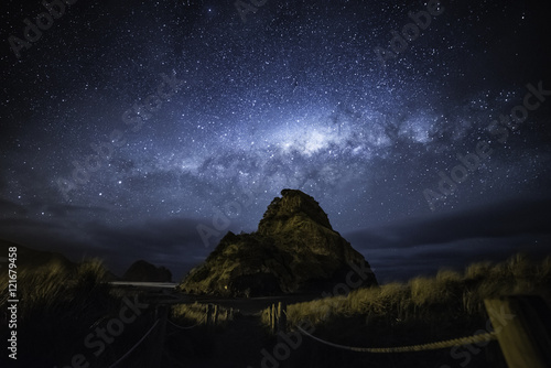 Milky way over Piha beach Auckland New Zealand