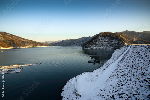 View of Soyang Dam, Chuncheon city, South Korea, in winter time