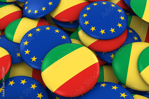 Congo and Europe Badges Background - Pile of Congolese and European Flag Buttons 3D Illustration