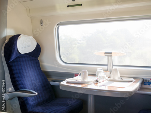 Window seat in first class carriage in England