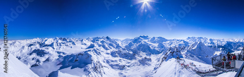 Winterpanorama vom Mont Fort mit Mont Blanc