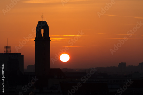 Sunset behind Spandau skyline