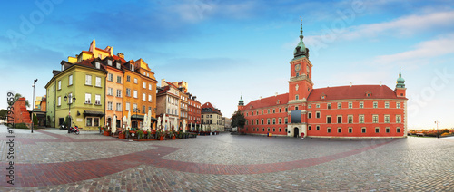 Panorama of Warsaw city center, royal castle, Poland.