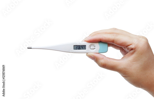 hand holding a thermometer with a high fever temperature