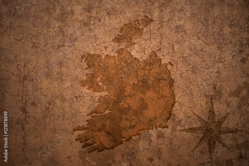 ireland map on vintage crack paper background