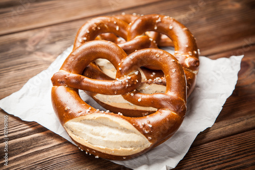 Pretzels on wooden table