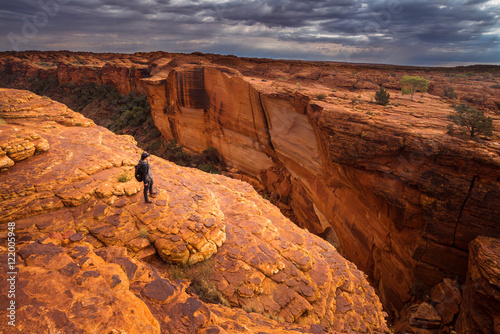 Man travel in Kings canyon of Northern territory, Australia.