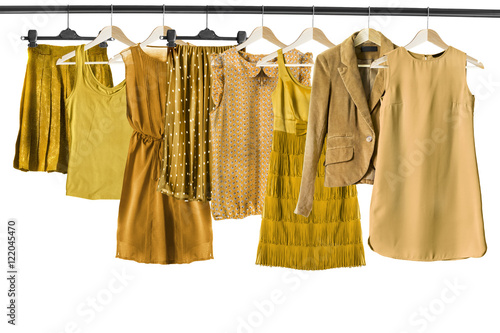 Yellow clothes on clothes racks