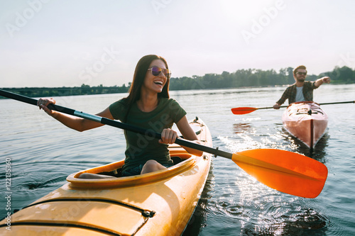 Couple kayaking together. 