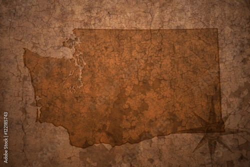 washington state map on a old vintage crack paper background