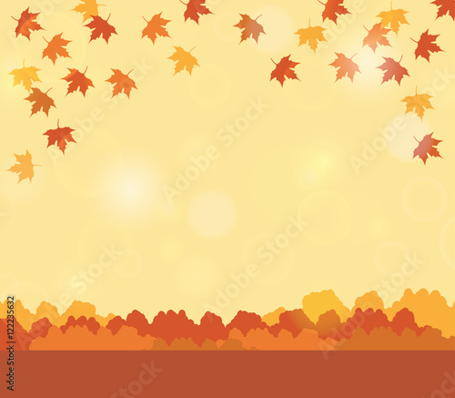 Autumn season background with colored maple leaves and bokeh effect. Flat design for business financial marketing banking sale advertisement concept illustration.