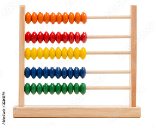 Children kid's multi colored toy abacus computer isolated on white