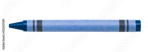 Blue wax children's crayon isolated on white background for use alone or as a design element