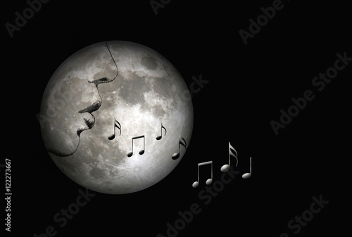 Luna, fondo musical, notas musicales, perfil, cantando