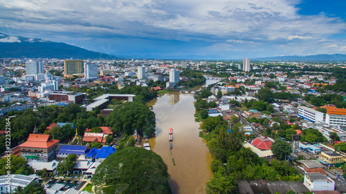 Aerial view Ping river in Chiang Mai City, High angle view Plann