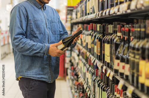 Buying wine at the supermarket.