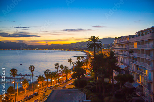 Cannes bay French riviera at sunset. France.