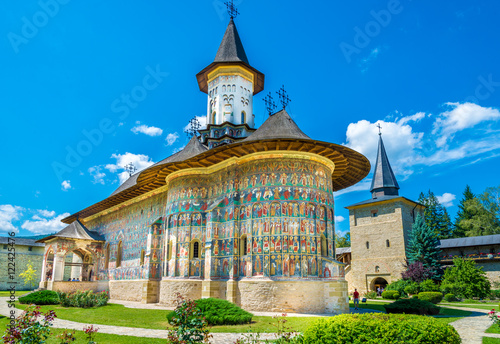 Sucevita orthodox painted church monastery protected by unesco heritage, Suceava town, Moldavia, Bucovina, Romania