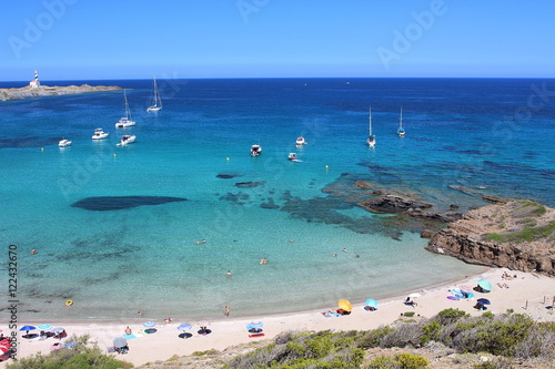 View of "Presili" beach, one of the most beautiful spots in Menorca, Balearic Islands, Spain.